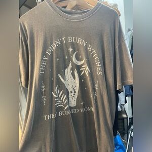 Gray Graphic T-Shirt with Witchy Design